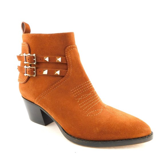 New VALENTINO Rockstud Brown Suede Western Bootie 37 - Picture 2 of 11